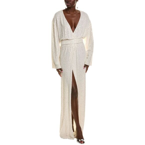 Michael Kors Womens  Collection Sequin Embellished Wrap Gown, White - Picture 1 of 3